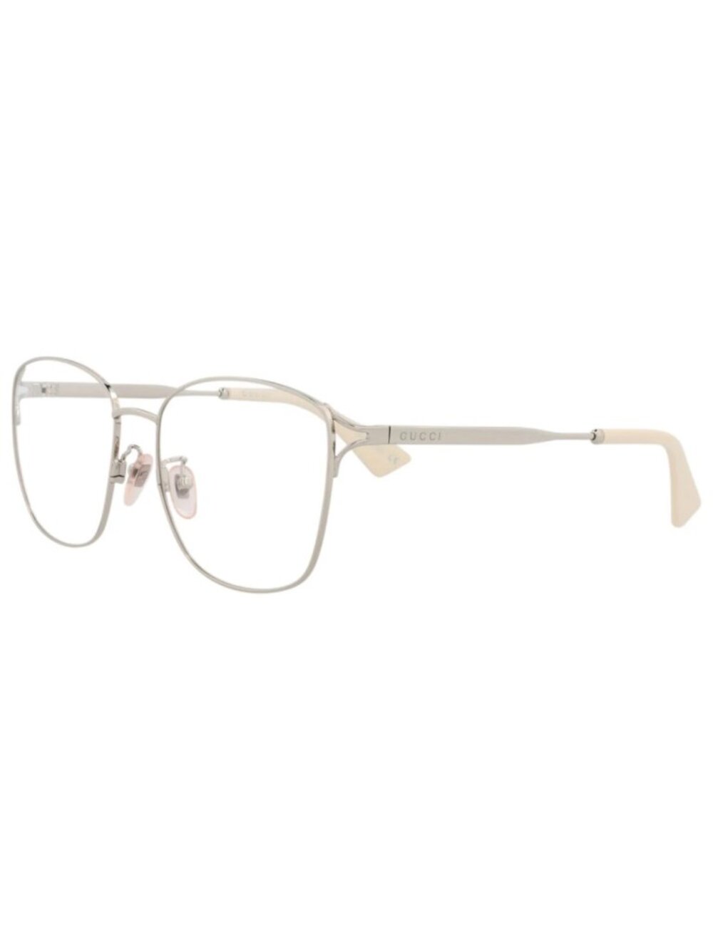 New Gucci Women's Eyeglasses Square Rectangle Metal Frame Silver Silver